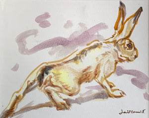 ‘Hare stretching’ - Original Oil on Paper by David Cemmick - 23 x 29cm