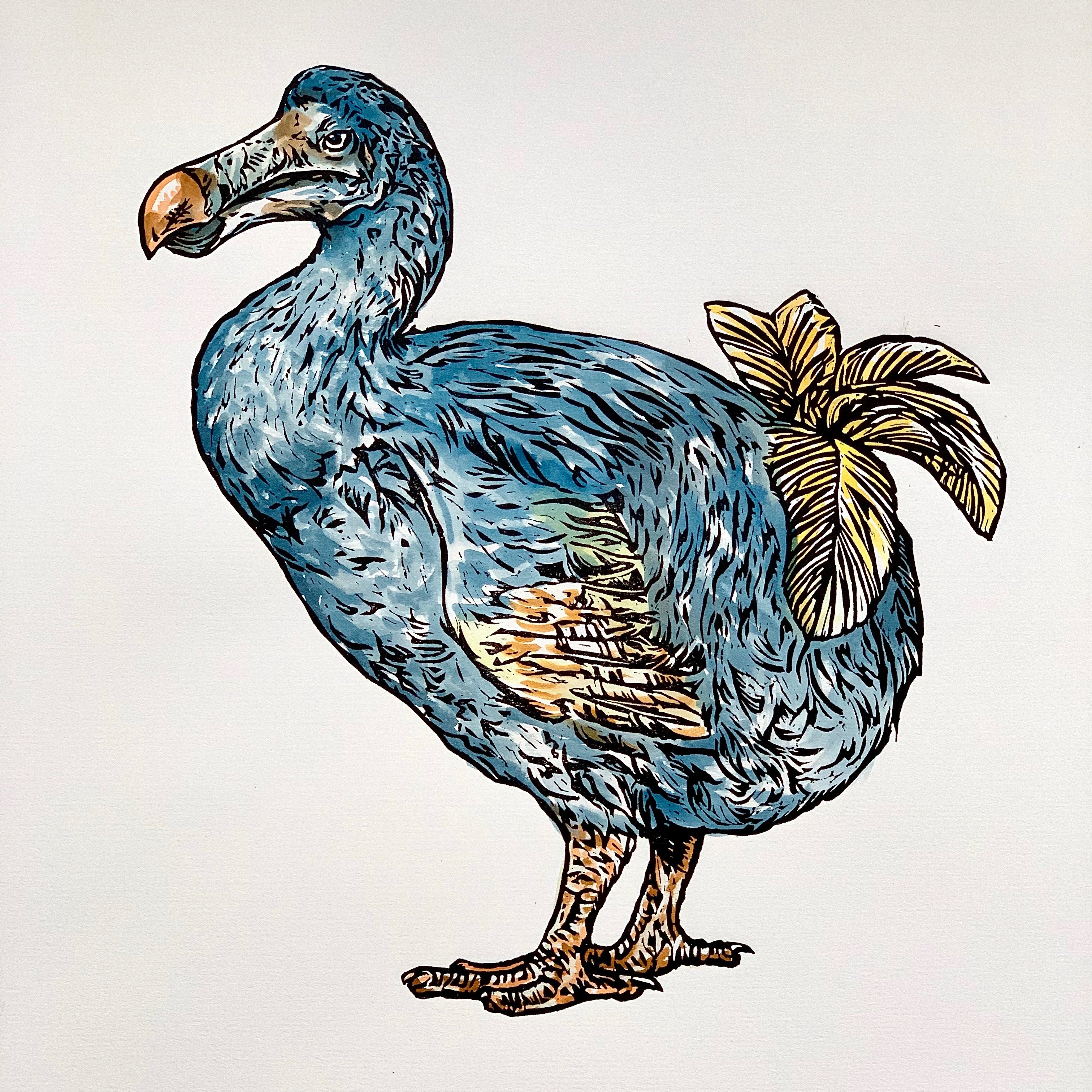 'Dodo' - Original Hand Printed, Hand Coloured Linocut by Sarah Cemmick