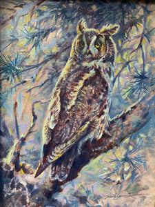 'Long-eared Owl’ - Original Oil on Canvas by David Cemmick - 50 x 50cm
