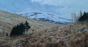 'Winter Stags' - Original Oil Painting by Alistair Makinson - 35 x 20cm