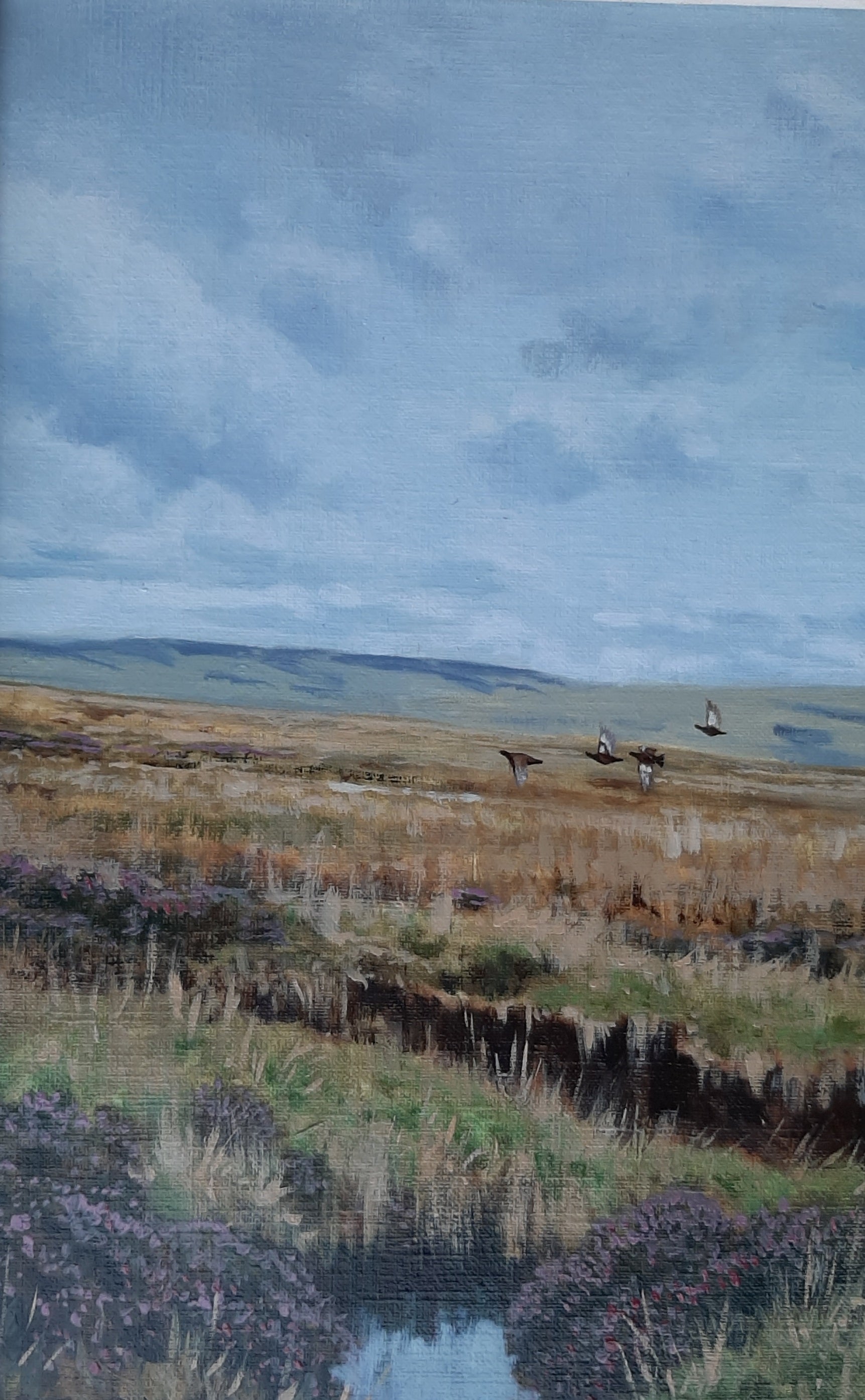 'Crossing Grouse' - Original Oil Painting by Alistair Makinson - 20 x 30cm