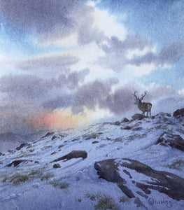 'Snow on High Ground' - Original Watercolour Painting by Owen Williams - 16 x 14cm