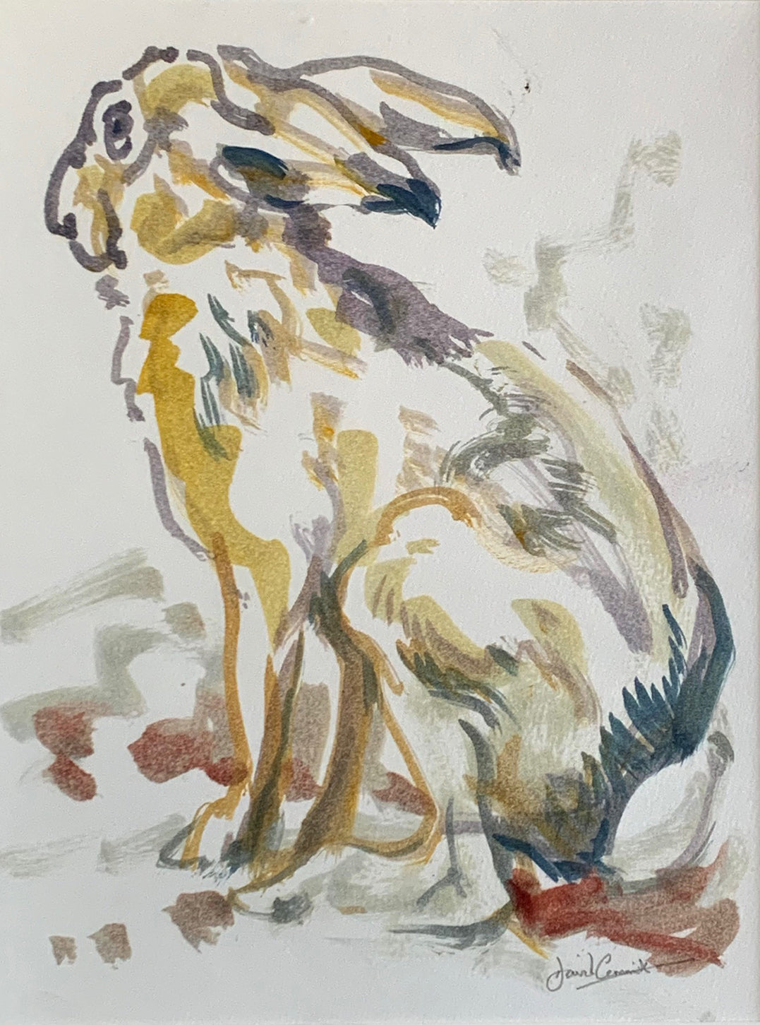 ‘Hare sitting’ - Original Oil on Paper by David Cemmick - 29 x 22cm