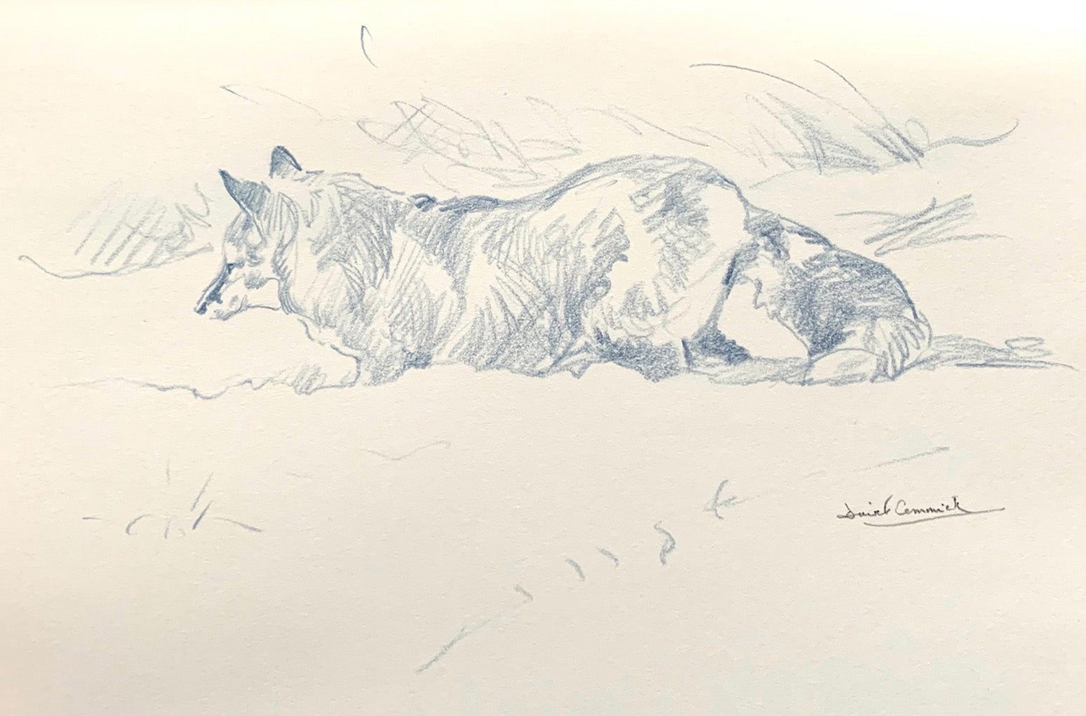 'Fox Hunting’ - Original Conte Drawing by David Cemmick - 20 x 30cm