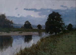 'Evening on the Lune' - Original Oil Painting by Alistair Makinson - 16 x 20 cm