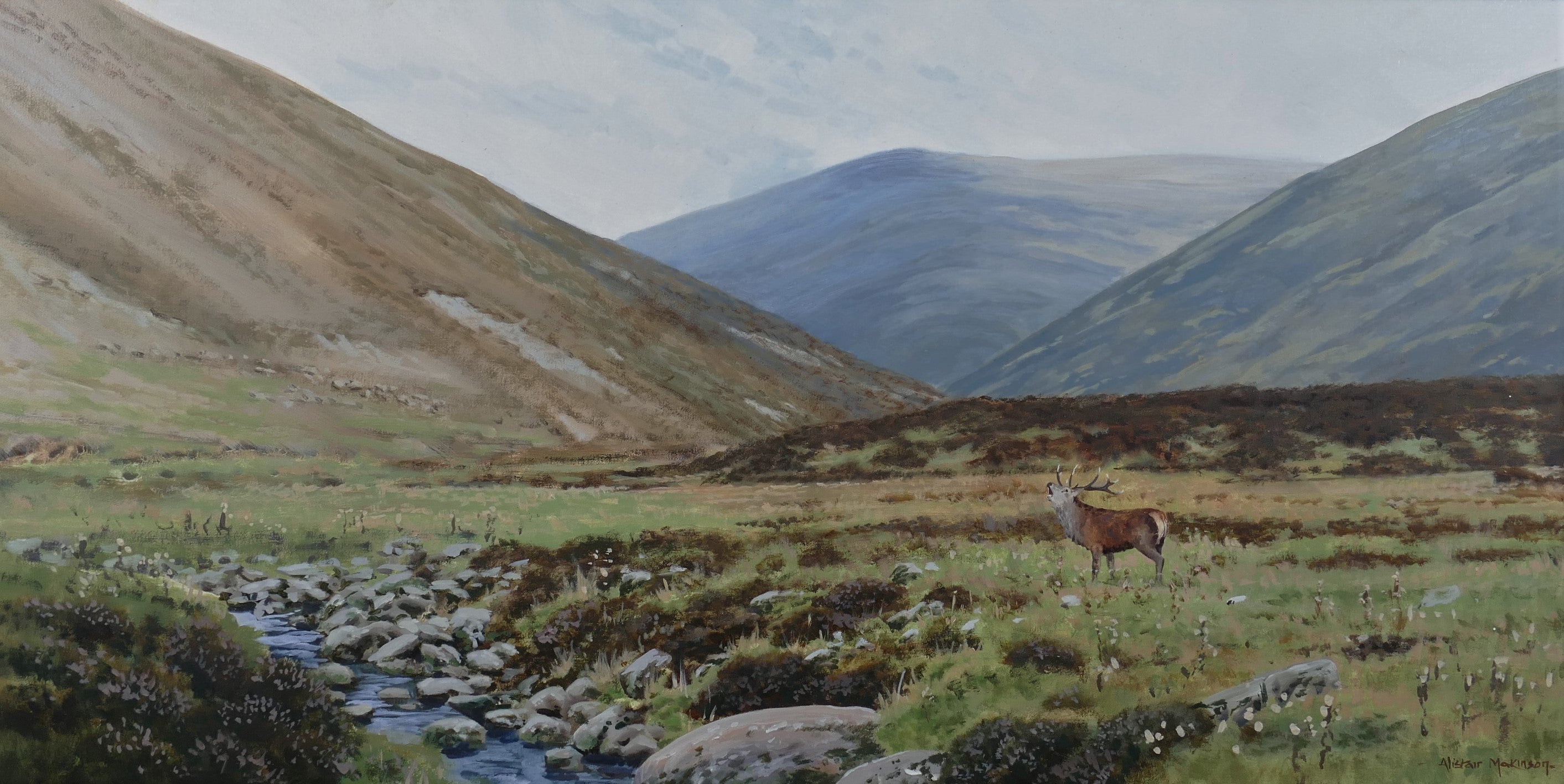 'Rutting Stag' - Original Oil Painting by Alistair Makinson - 40 x 80cm