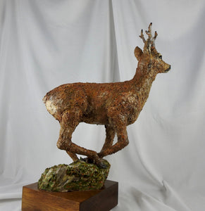 'Running Roe Deer' Wooden Sculpture by Martyn Bednarczuk