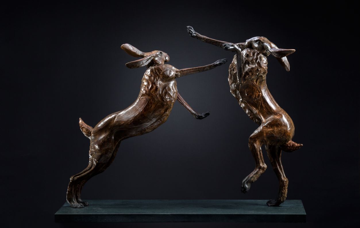 'Hares Boxing' Limited Edition Bronze Sculpture by Ian Greensitt
