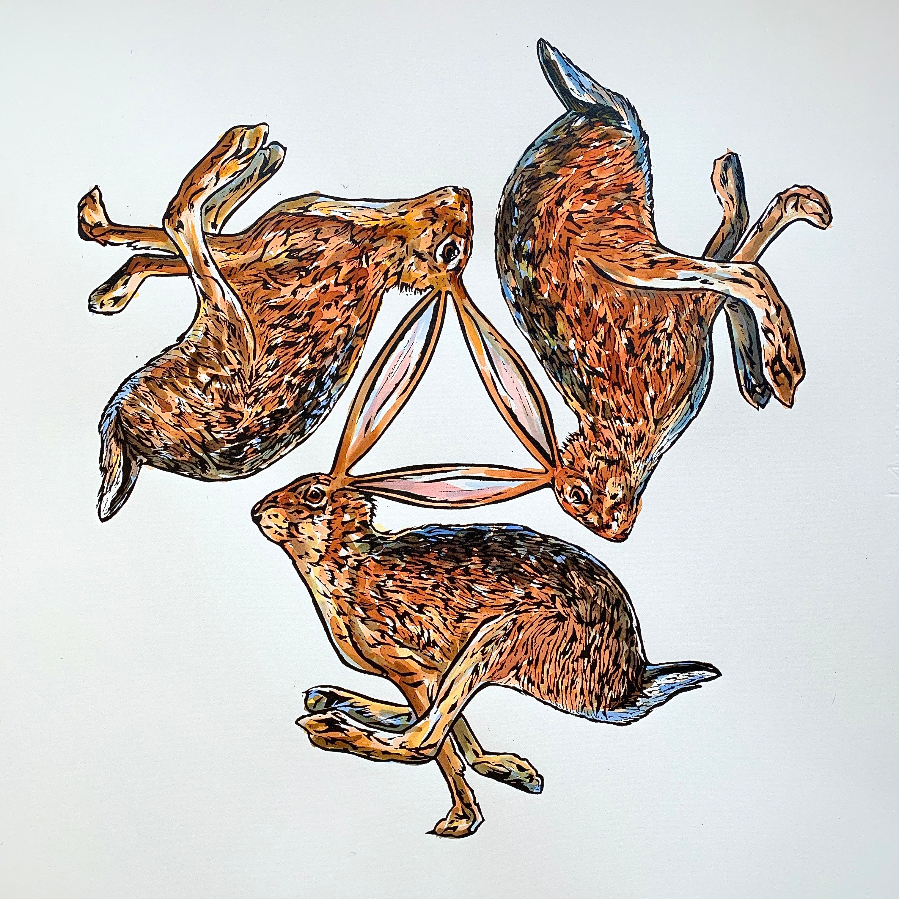 'Tinners’ Hare' - Original Hand Printed, Hand Coloured Linocut by Sarah Cemmick