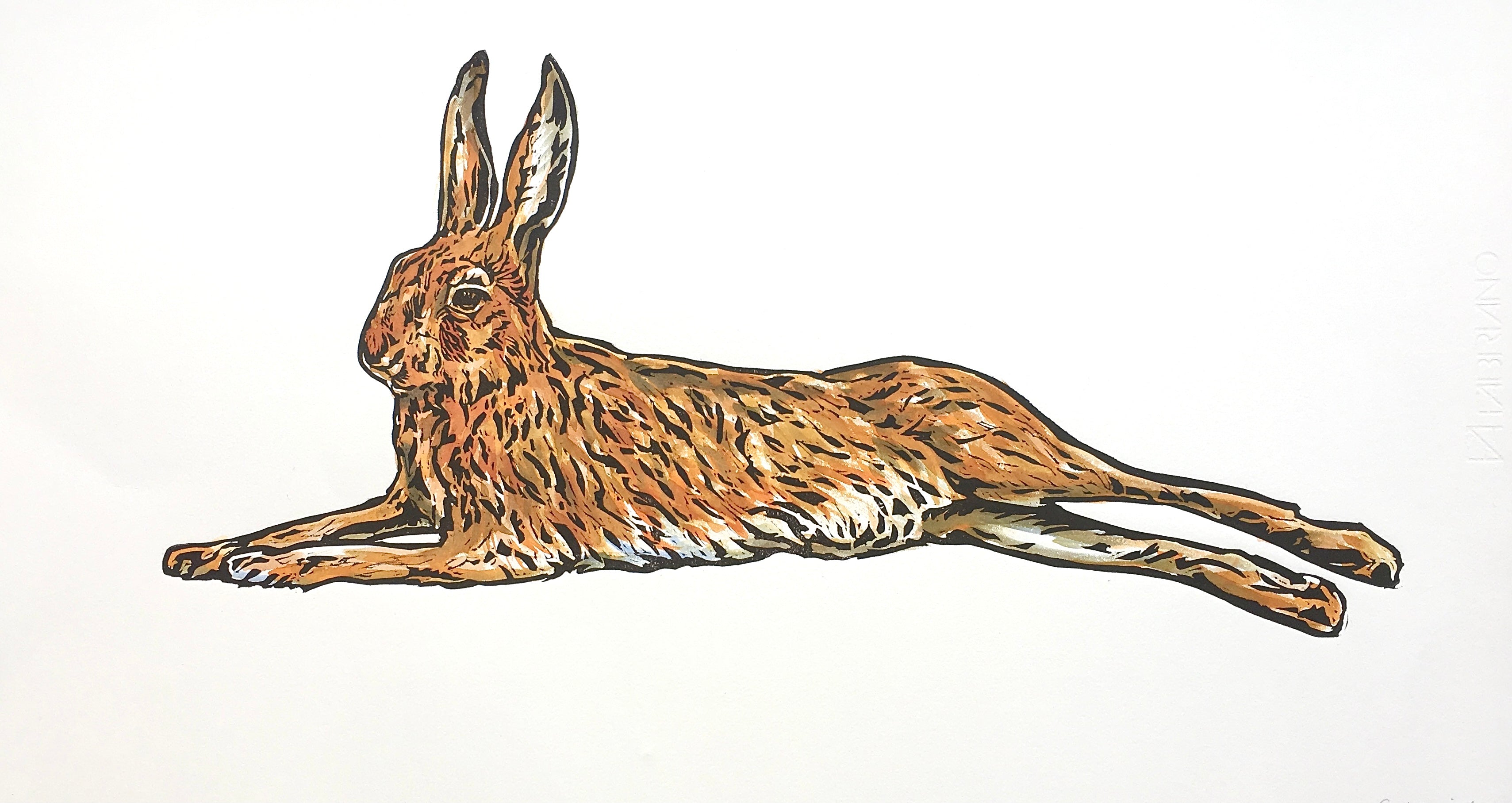 'Lazy Days' - Original Hand Printed, Hand Coloured Linocut by Sarah Cemmick