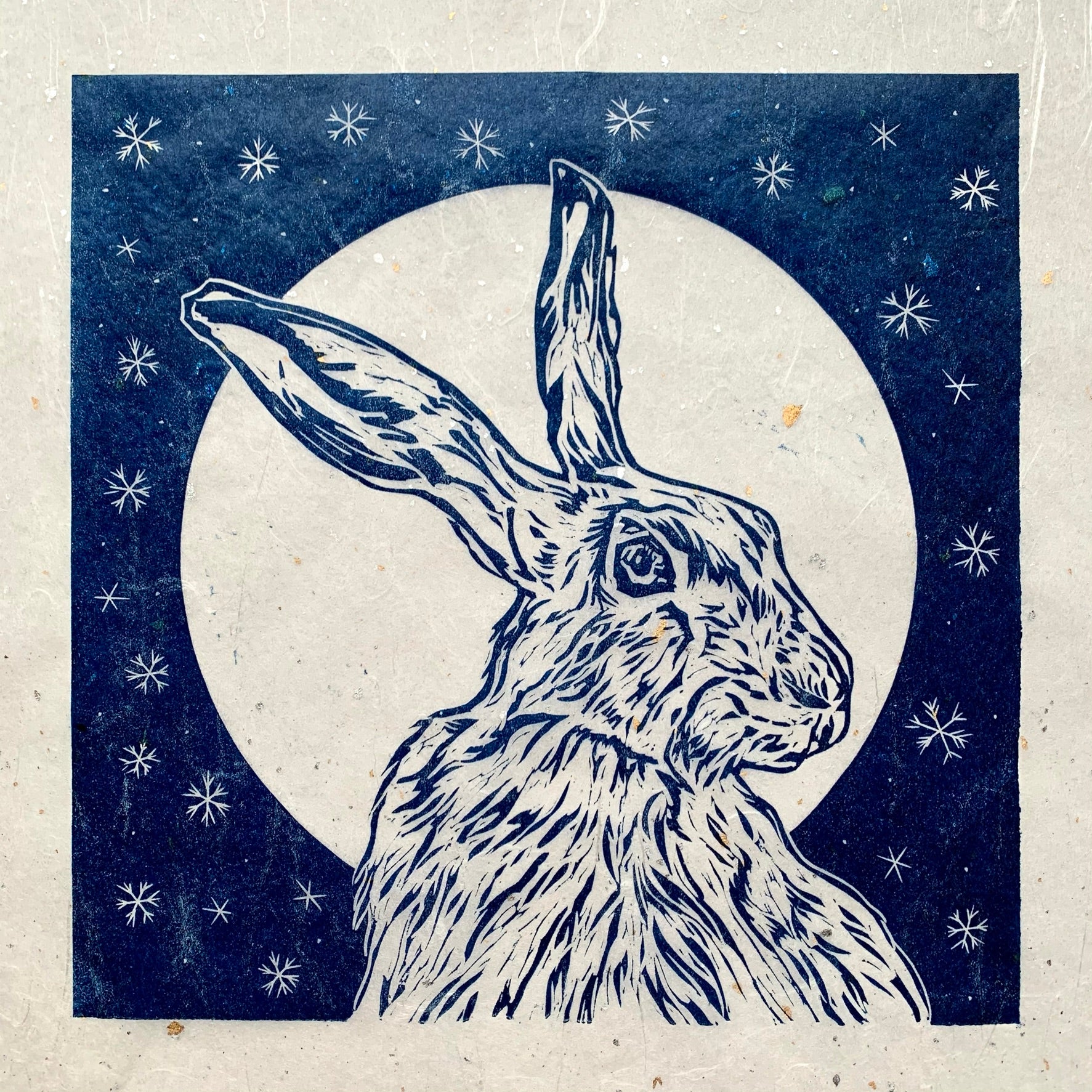 'Winter Hare' - Original Linocut on Japanese tissue by Sarah Cemmick