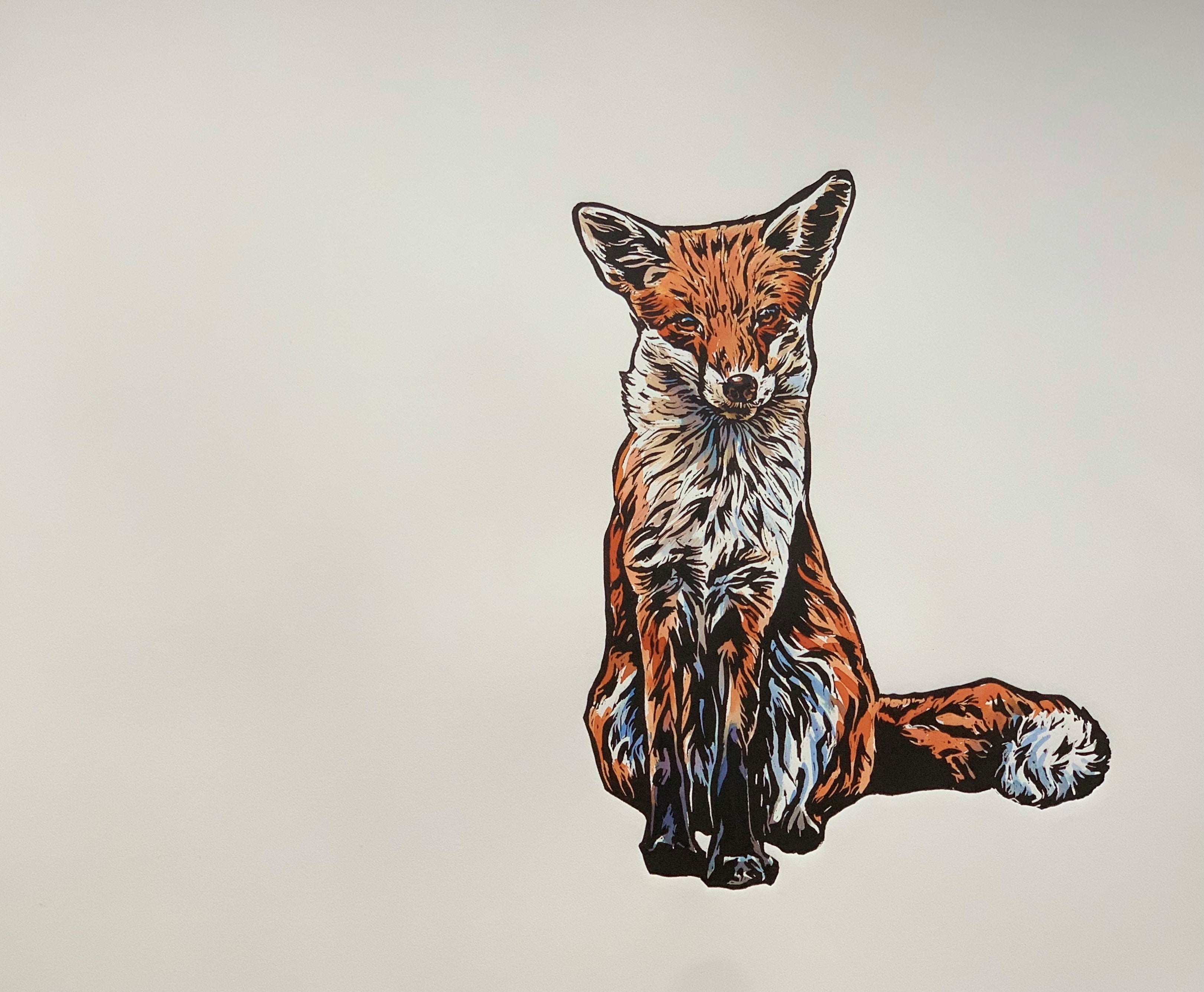 'Miss Foxy' - Original Hand Printed, Hand Coloured Linocut by Sarah Cemmick